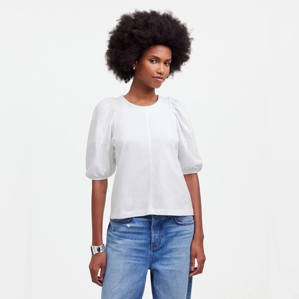 Madewell Womens  100% Cotton Puff-Sleeve Tee NT331 Size Small In White NWT